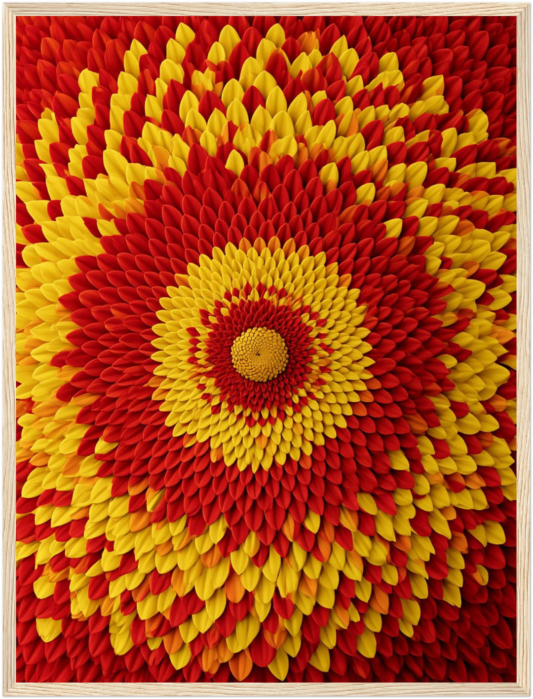 Feuriges Blüten Mandala Poster – Holz natur Rahmen – Produktfoto