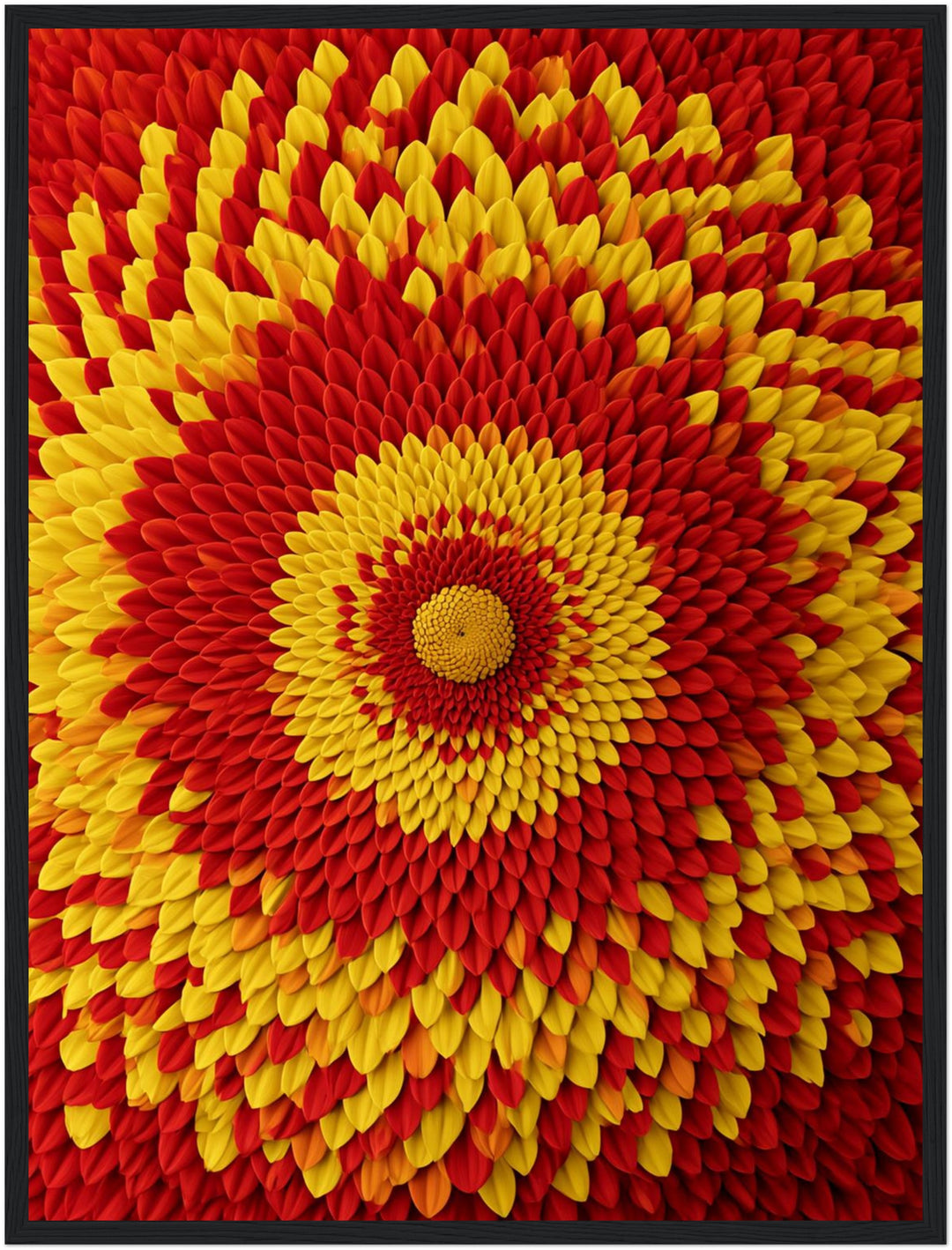 Feuriges Blüten Mandala Poster – Schwarzer Rahmen – Produktfoto