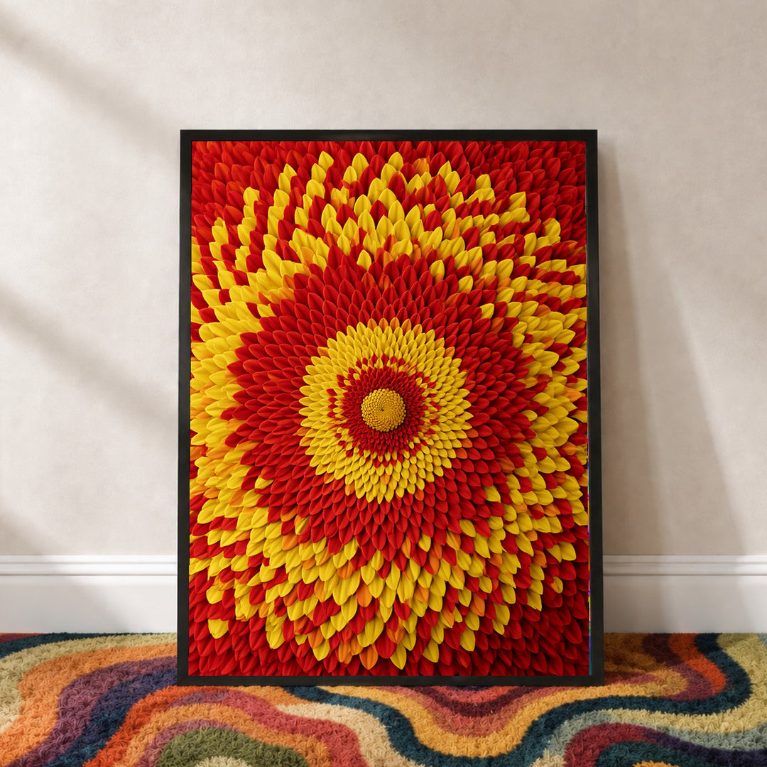 Feuriges Blüten Mandala Poster – Schwarzer Rahmen – Produktfoto