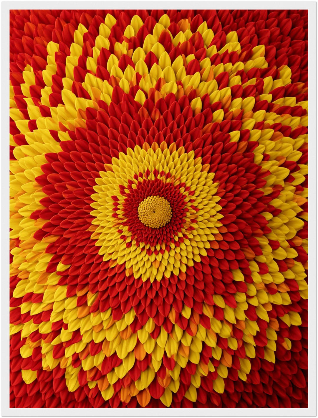 Feuriges Blüten Mandala Poster – Weißer Rahmen – Produktfoto