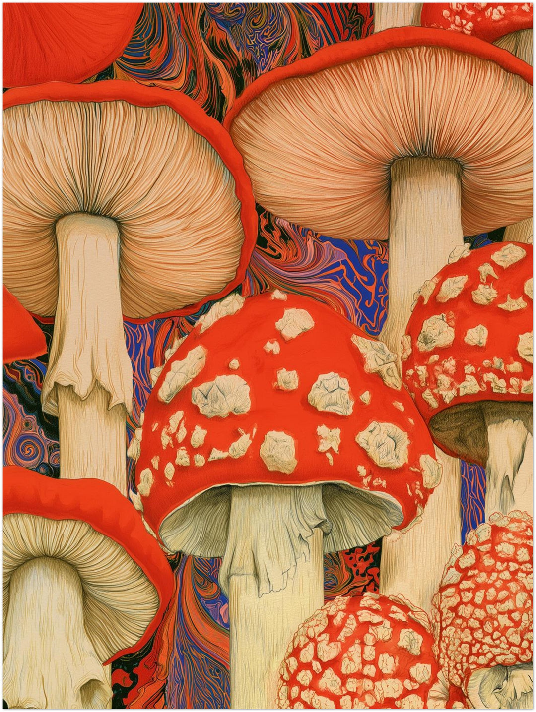 Psychedelische Pilze in Rot Poster – Ohne Rahmen – Produktfoto