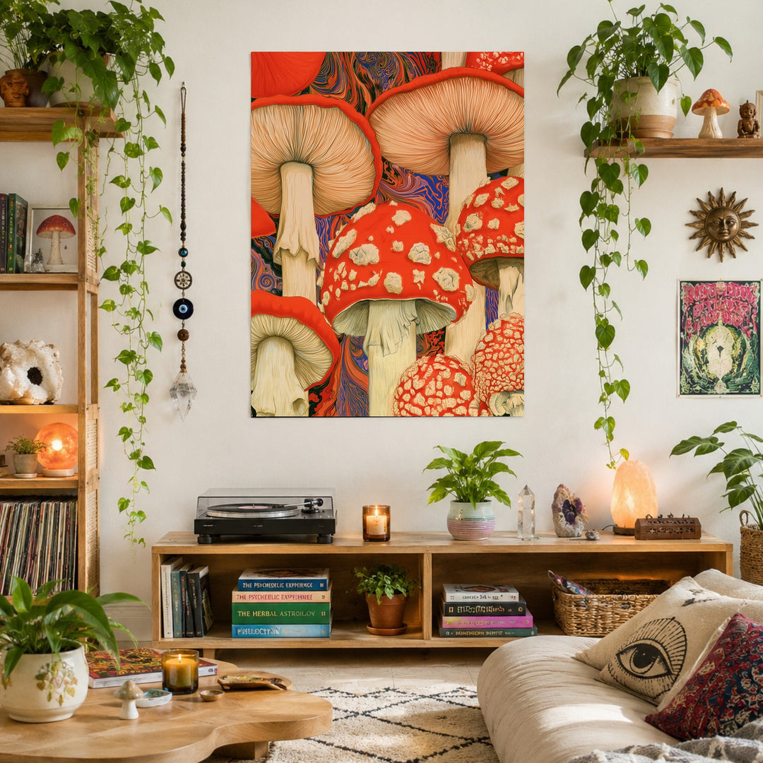 Psychedelische Pilze in Rot Poster – Ohne Rahmen – Produktfoto