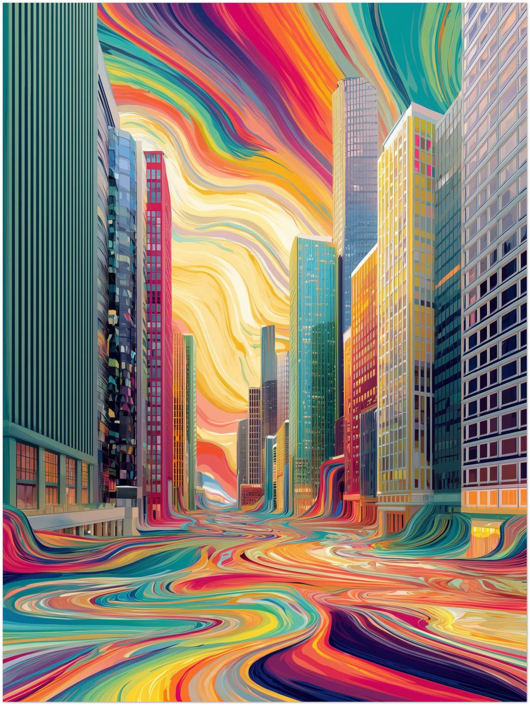Fließende Farbenstadt abstrakt – Wandkunst