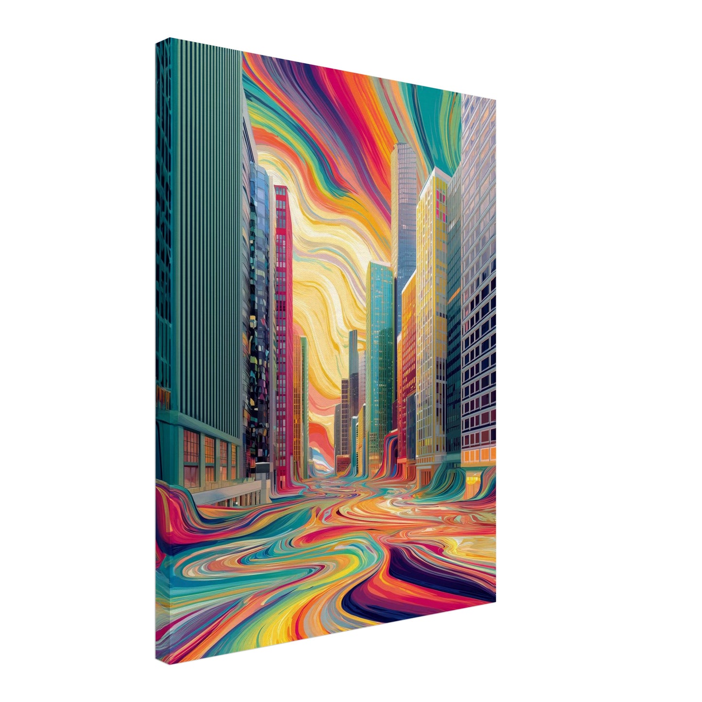 Fließende Farbenstadt Leinwandbild