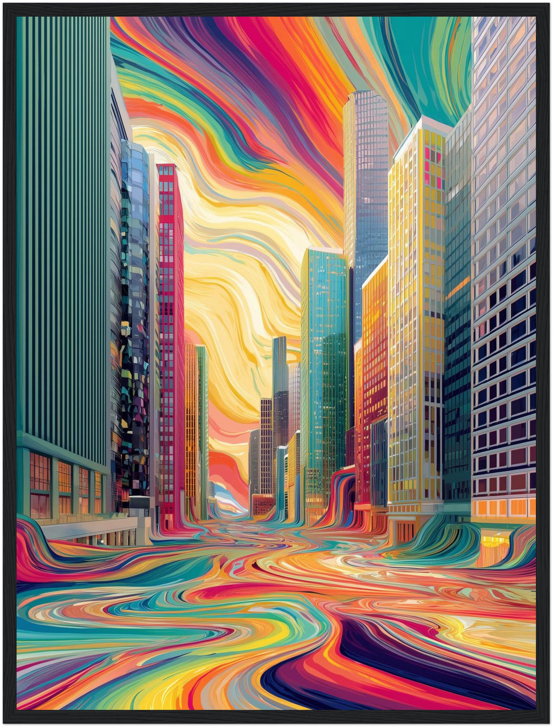Fließende Farbenstadt Poster abstrakt – mattes Kunstdruck-Papier – Ansicht 6