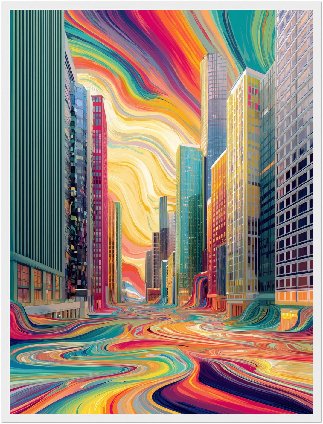 Fließende Farbenstadt Poster abstrakt – mattes Kunstdruck-Papier – Ansicht 5