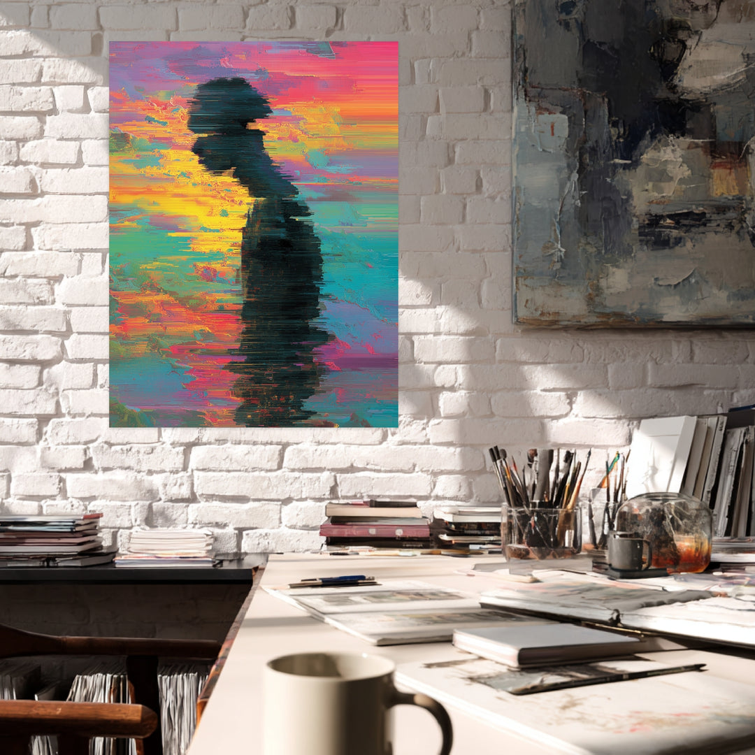 Fragmentierte Silhouette Leinwandbild abstrakt – Leinwand auf Holzrahmen – Ansicht 3