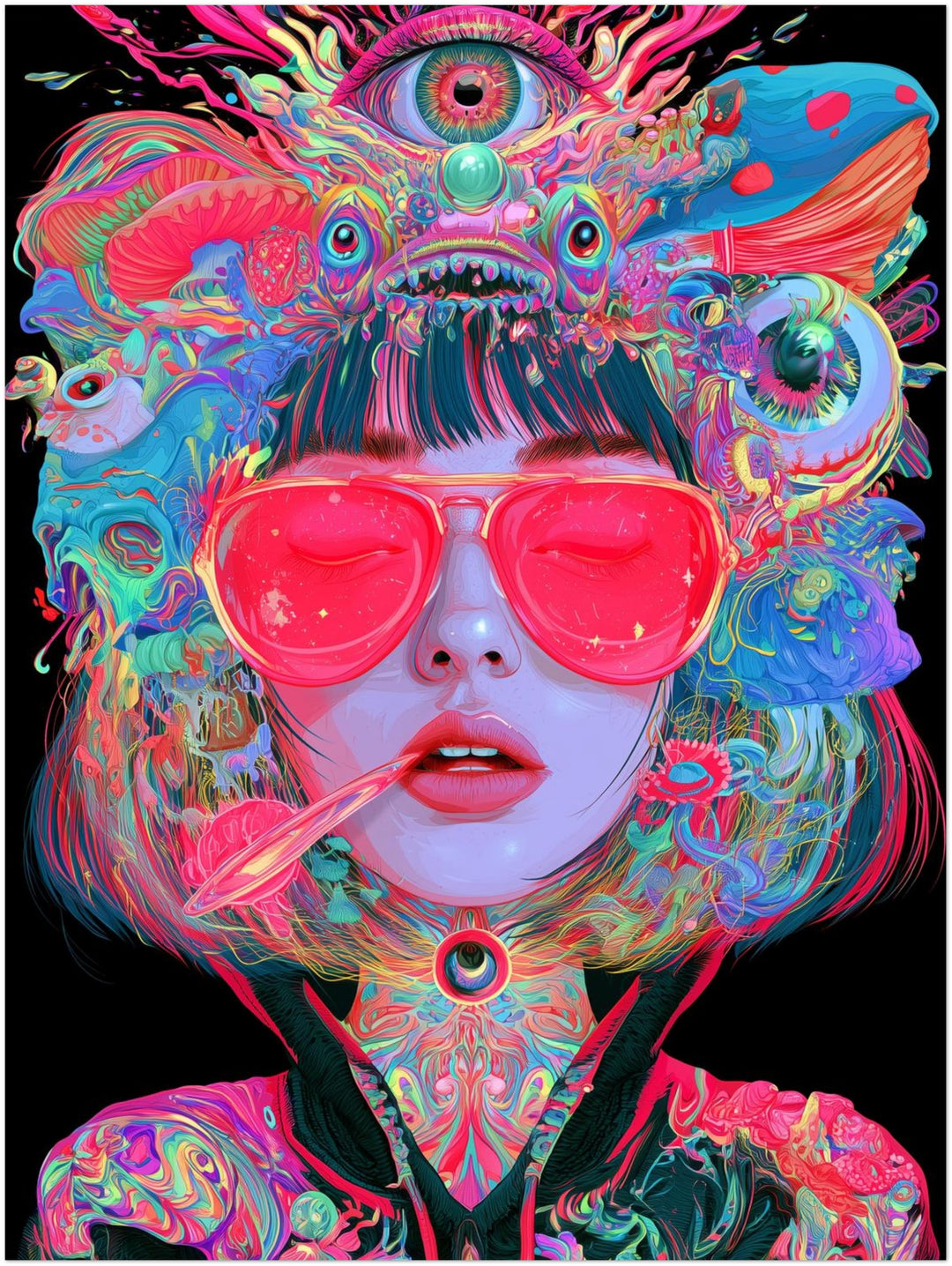 Frau mit pinker Sonnenbrille Poster – Ohne Rahmen – Produktfoto