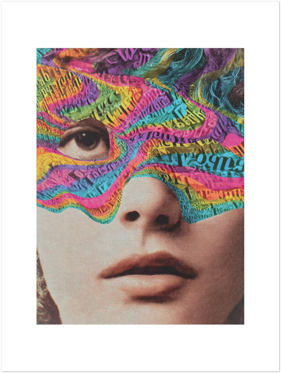 Psychedelisches Gesicht mit Schrift Leinwandbild – Ohne Rahmen – Produktfoto