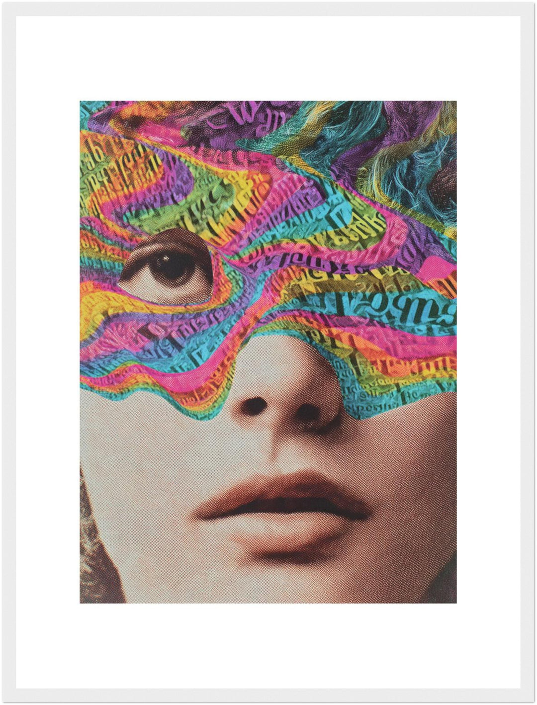 Psychedelisches Gesicht mit Schrift Poster – Weißer Rahmen – Produktfoto