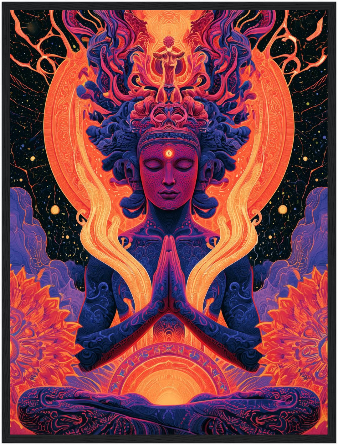 Meditierende Göttin mit Lotus Poster – Schwarzer Rahmen – Produktfoto