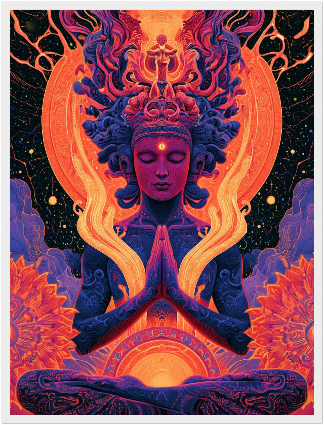 Meditierende Göttin mit Lotus Poster – Weißer Rahmen – Produktfoto