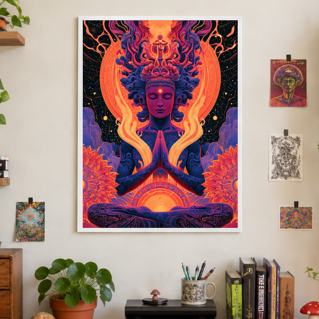 Meditierende Göttin mit Lotus Poster – Weißer Rahmen – Produktfoto