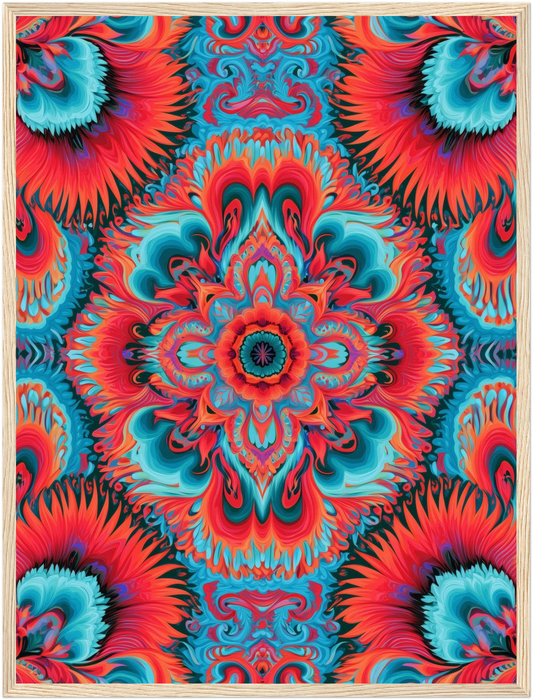 Mandala in Flammen Poster – Holz natur Rahmen – Produktfoto