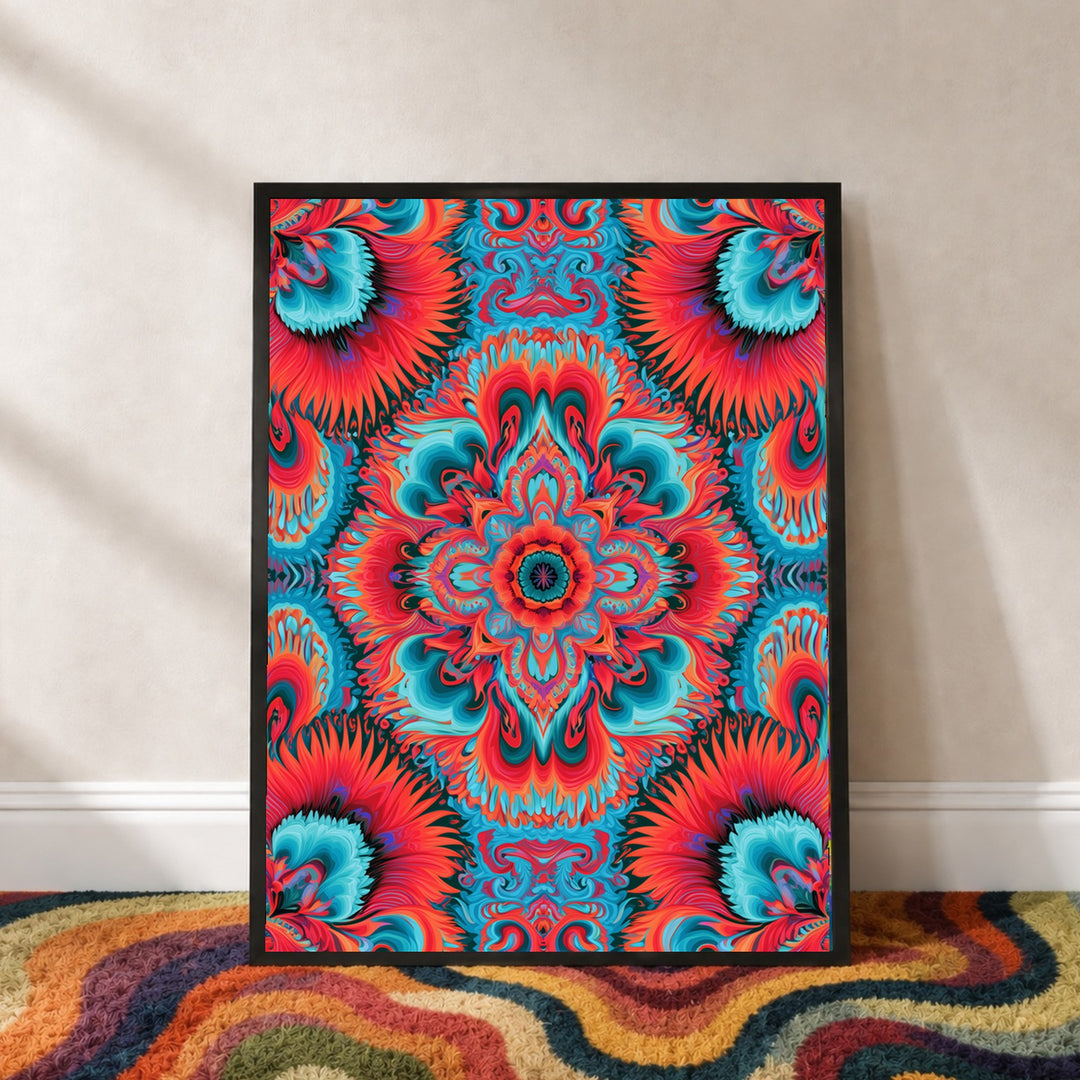 Mandala in Flammen Poster – Schwarzer Rahmen – Produktfoto