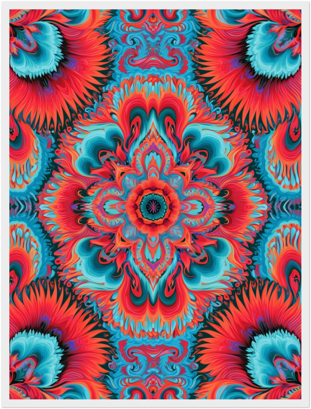 Mandala in Flammen Poster – Weißer Rahmen – Produktfoto