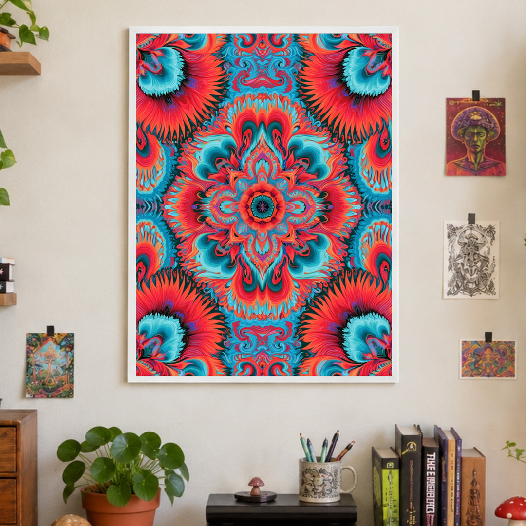 Mandala in Flammen Poster – Weißer Rahmen – Produktfoto