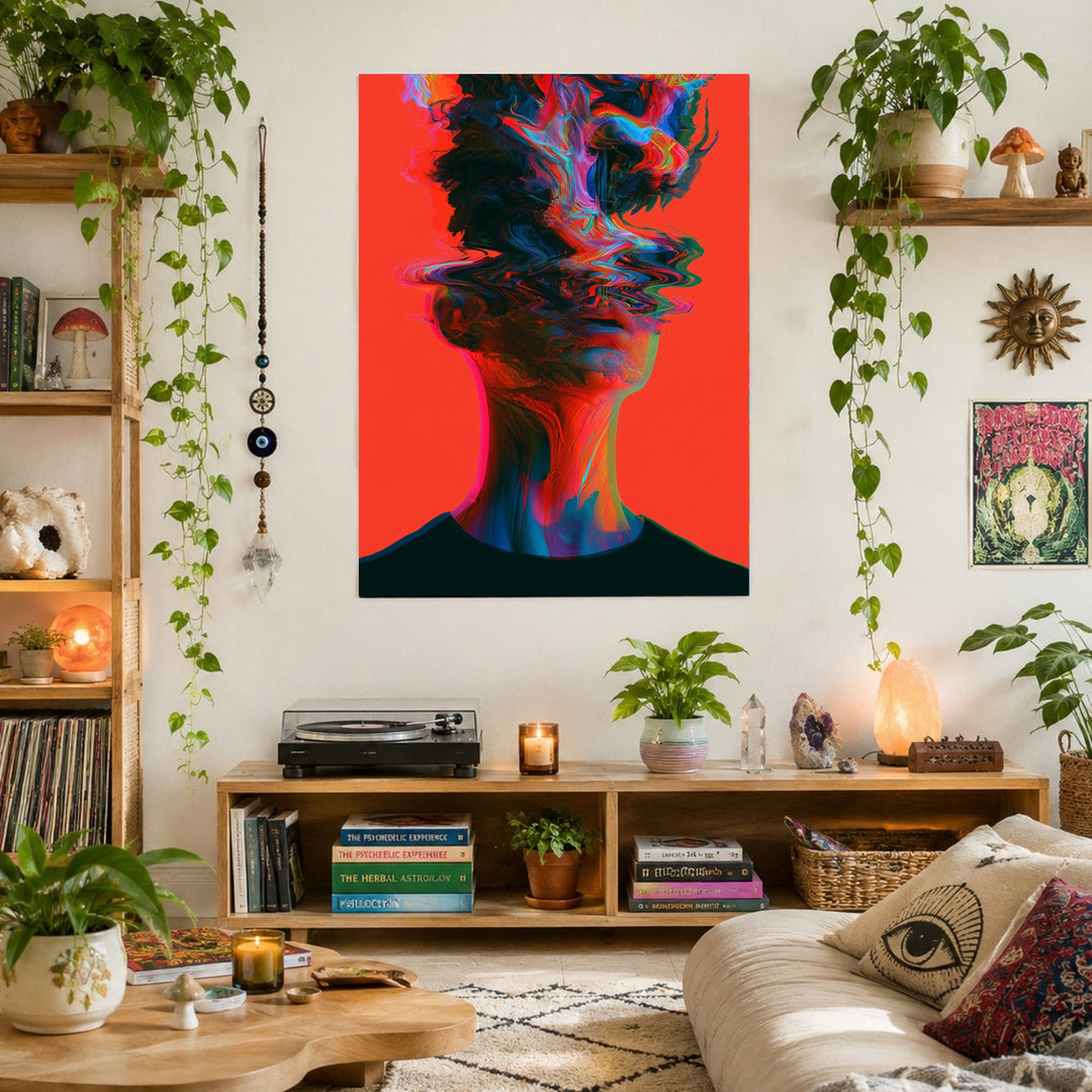 Psychedelischer Kopf in Wellen Leinwandbild – Ohne Rahmen – Produktfoto