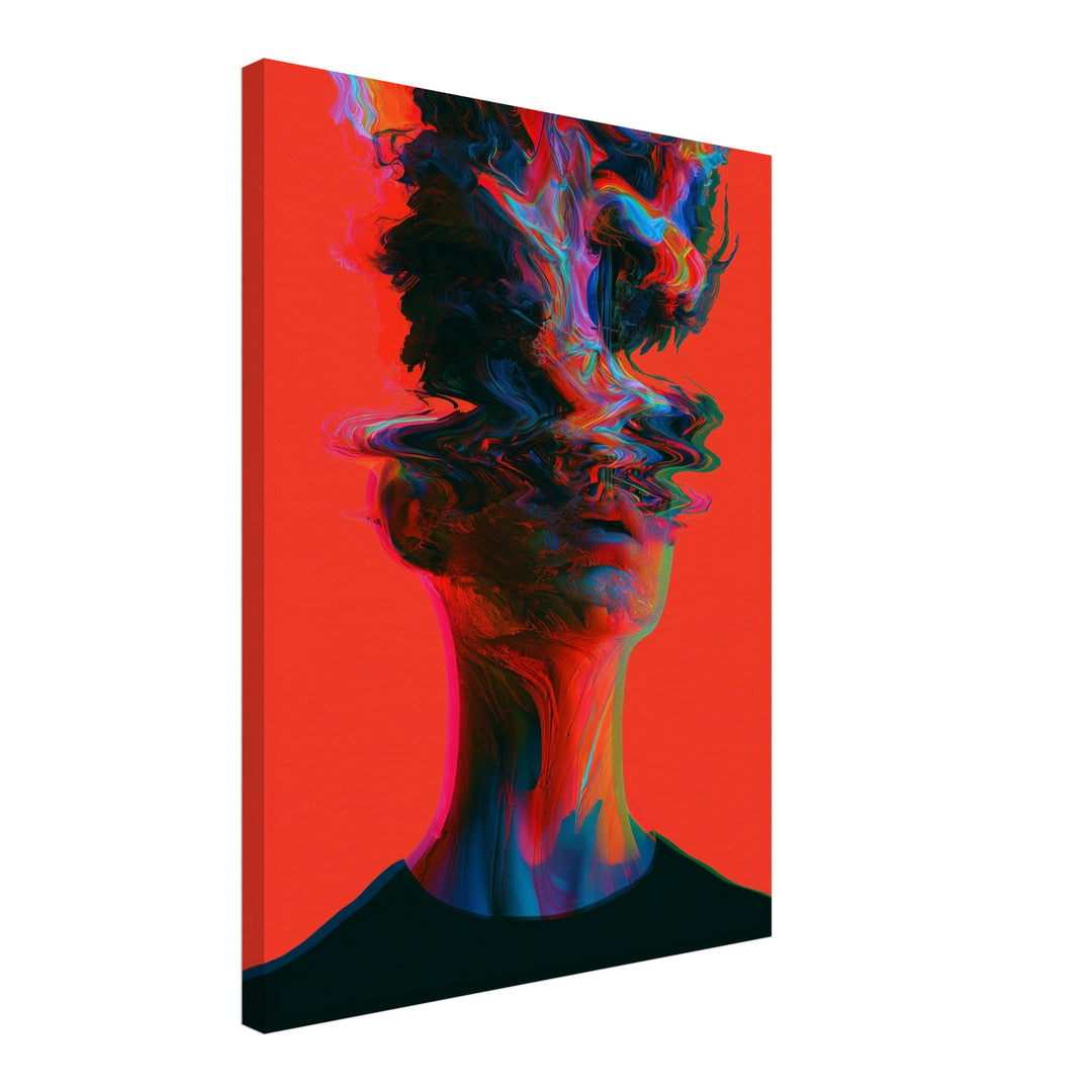 Psychedelischer Kopf in Wellen Leinwandbild – Schräge Ansicht – Produktfoto