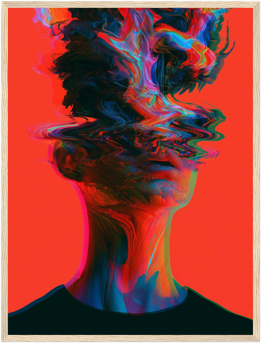 Psychedelischer Kopf in Wellen Poster – Holz natur Rahmen – Produktfoto