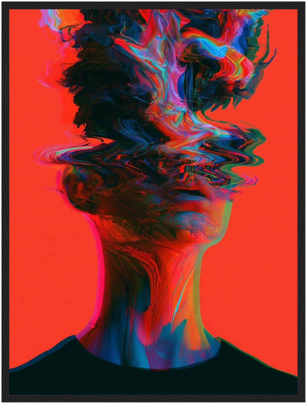 Psychedelischer Kopf in Wellen Poster – Schwarzer Rahmen – Produktfoto