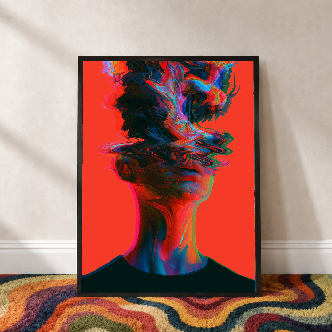 Psychedelischer Kopf in Wellen Poster – Schwarzer Rahmen – Produktfoto