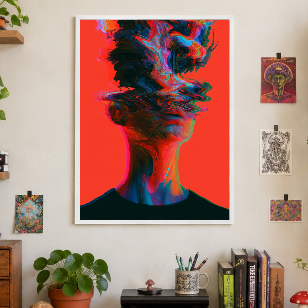 Psychedelischer Kopf in Wellen Poster – Weißer Rahmen – Produktfoto