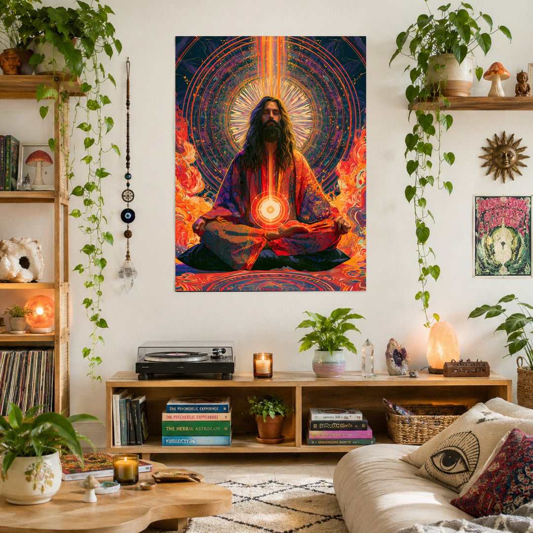 Meditierender Mann im Lichtkreis Poster – Ohne Rahmen – Produktfoto