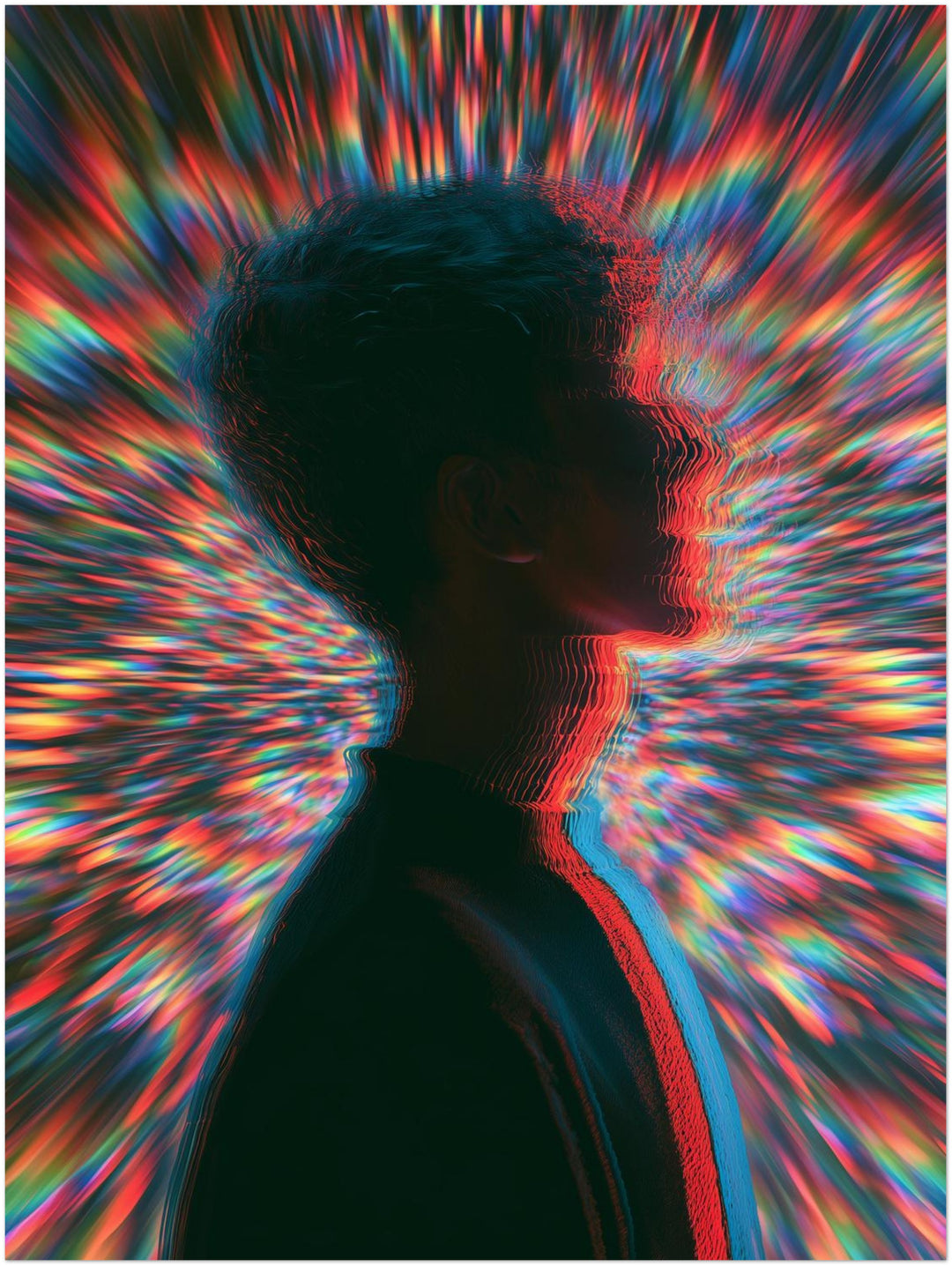 Psychedelische Silhouette im Farbsturm Poster – Ohne Rahmen – Produktfoto