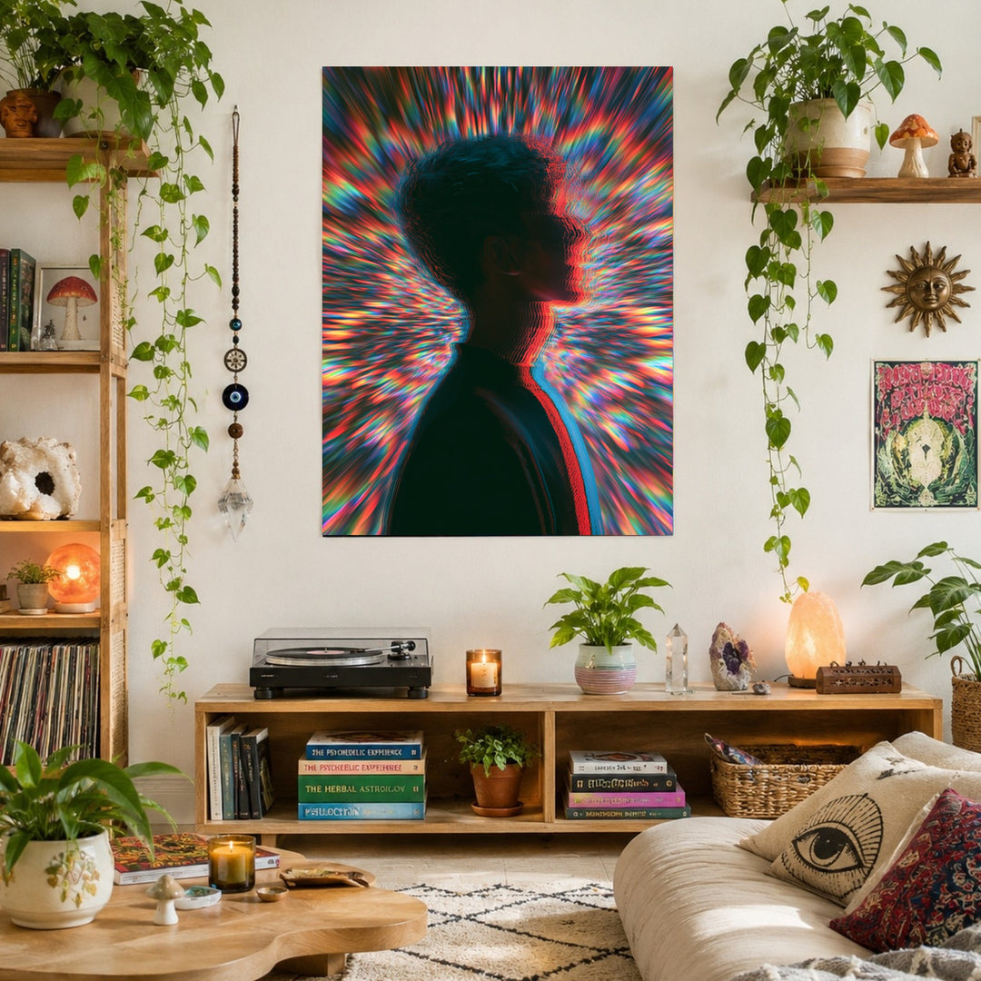 Psychedelische Silhouette im Farbsturm Poster – Ohne Rahmen – Produktfoto