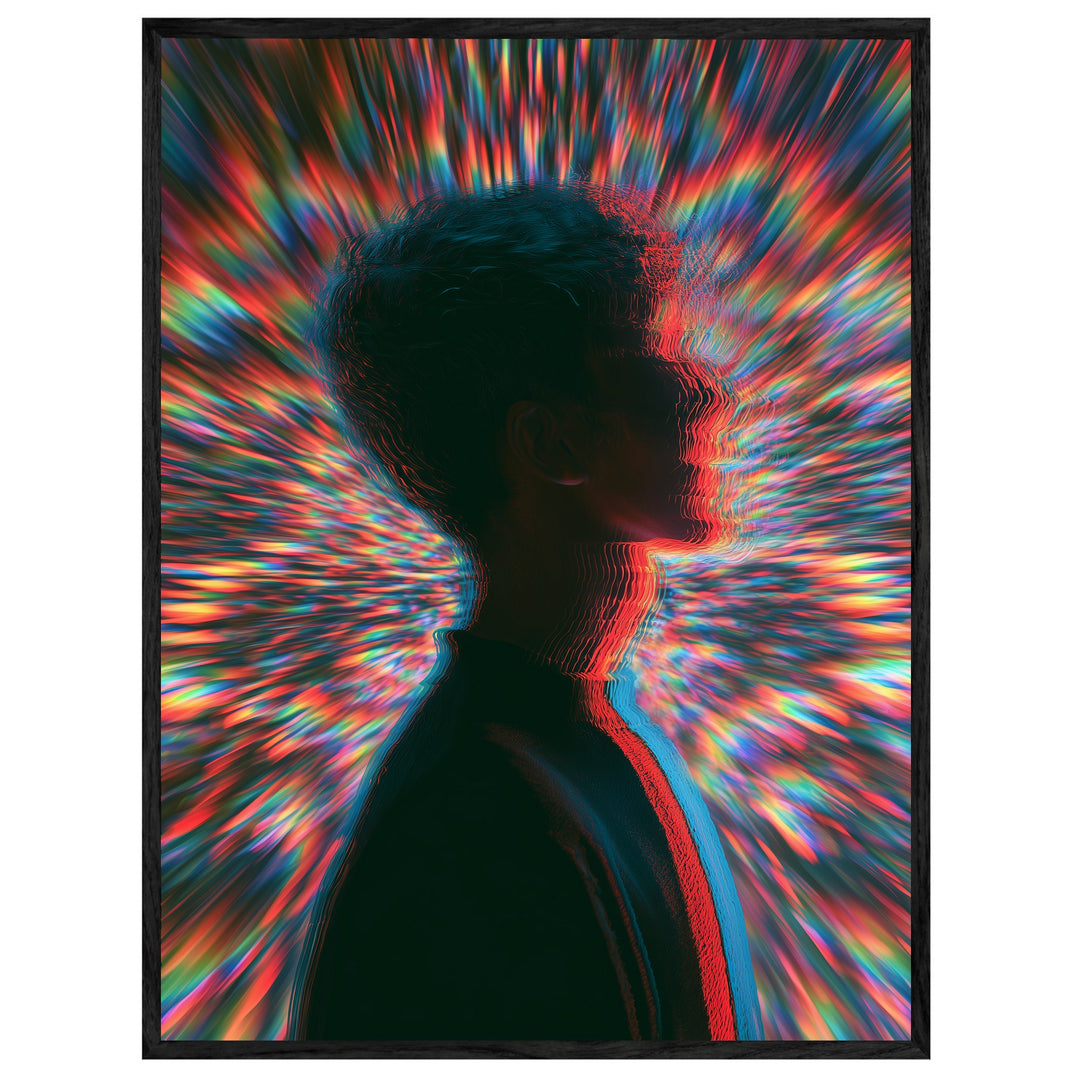 Psychedelische Silhouette im Farbsturm Leinwand