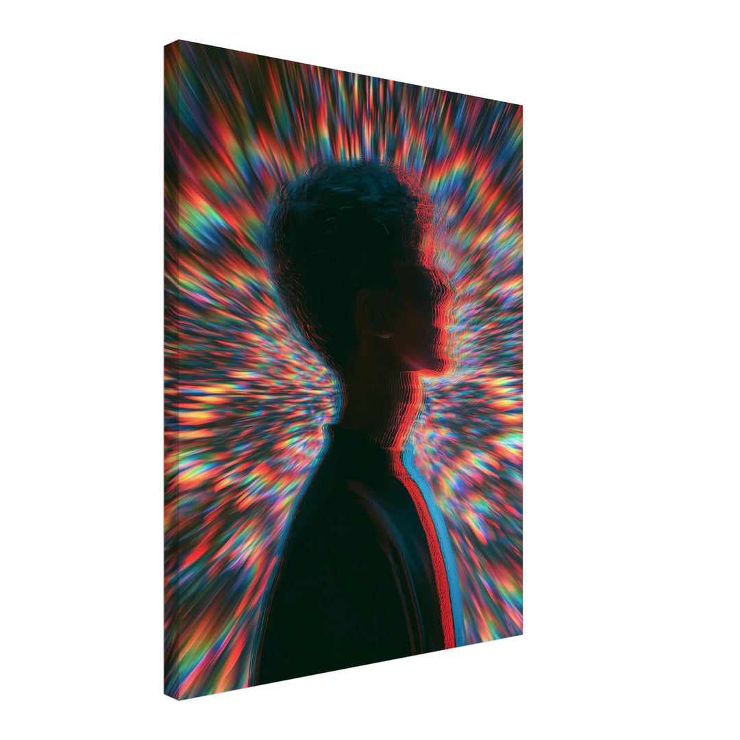 Psychedelische Silhouette im Farbsturm – Einzelmotiv aus dem 3er Leinwand Set