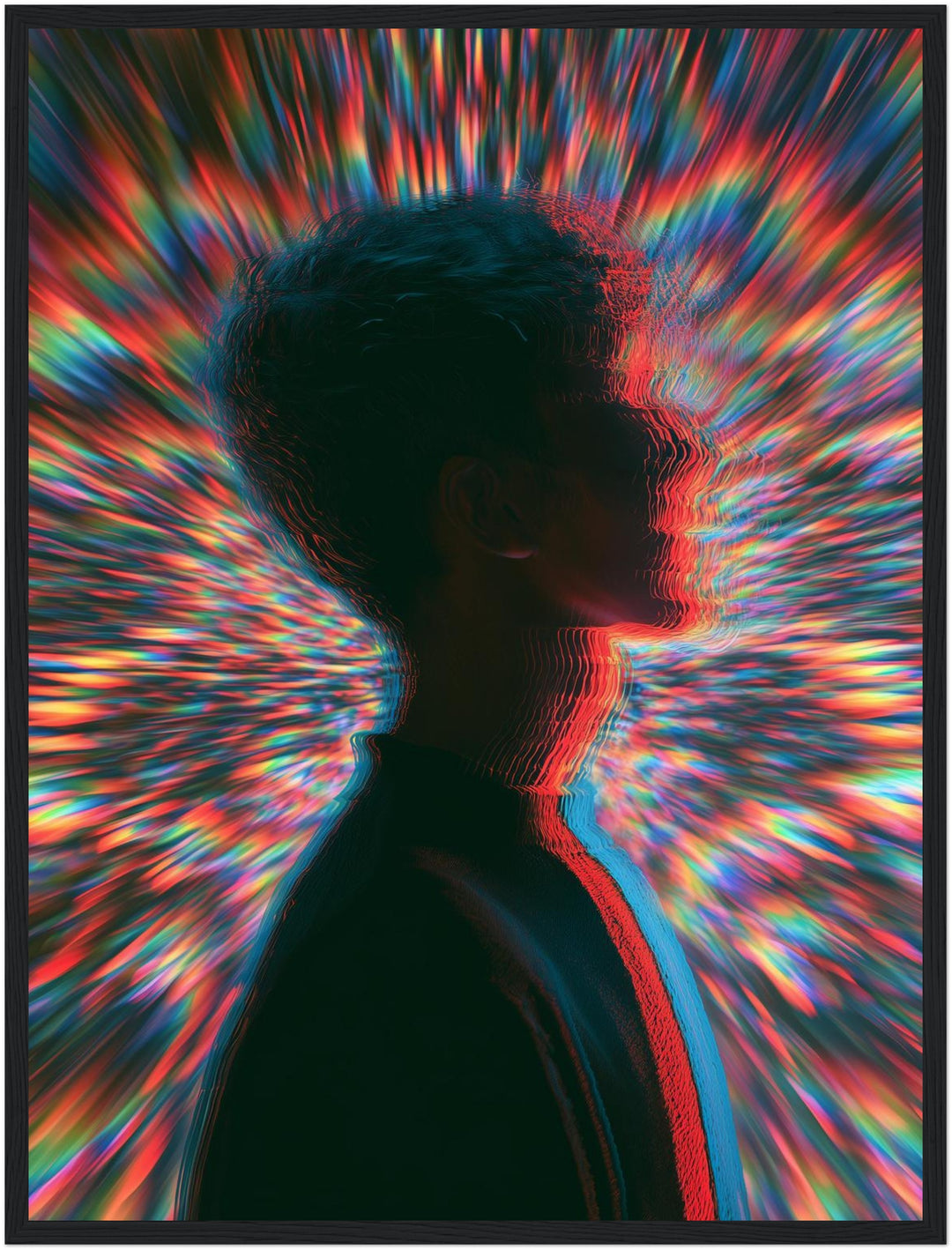 Psychedelische Silhouette im Farbsturm Poster – Schwarzer Rahmen – Produktfoto