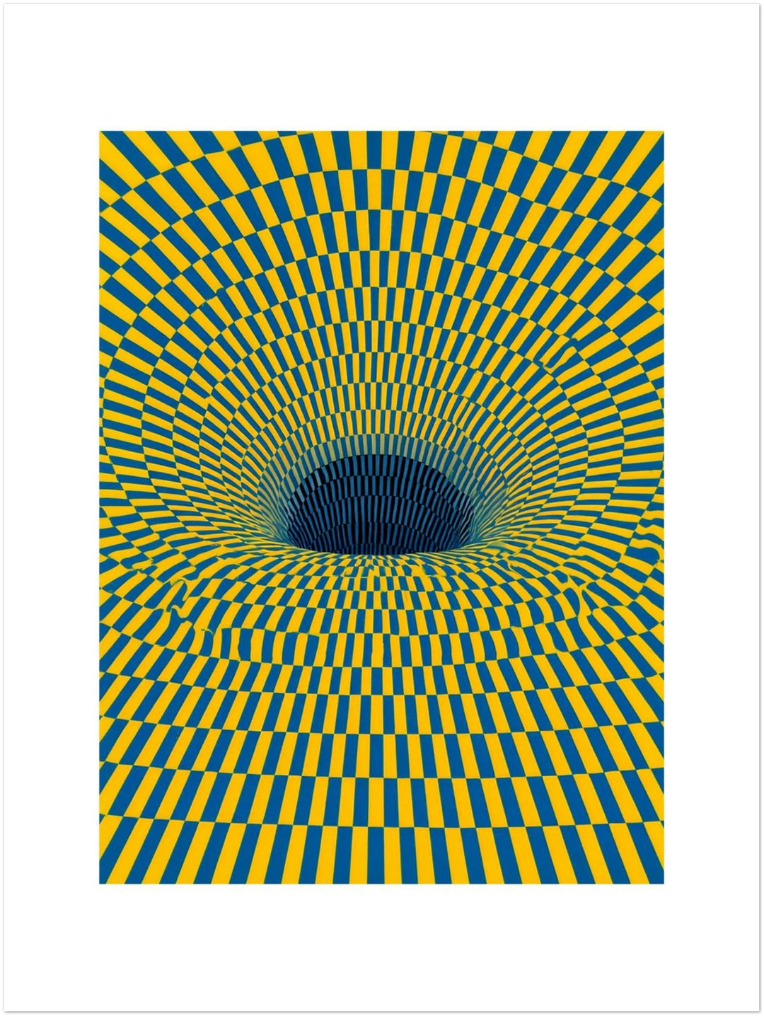Psychedelischer Strudel in Gelb-Blau Poster – Zimmerszene