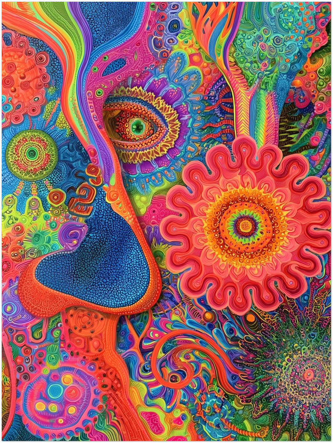 Psychedelisches Augenblüten Mandala Leinwandbild – Ohne Rahmen – Produktfoto