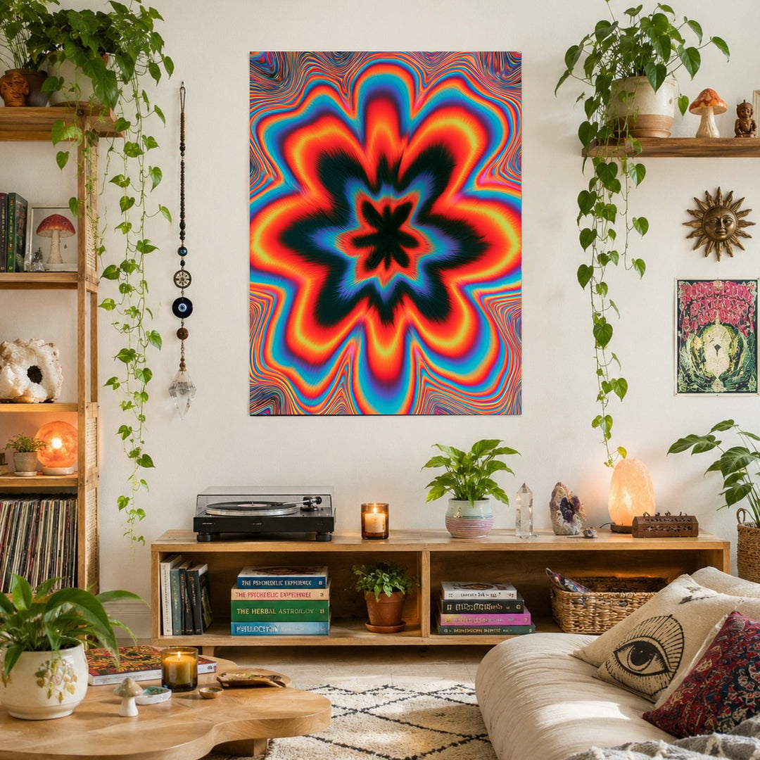 Psychedelische Blüte in Flammen Leinwandbild – Ohne Rahmen – Produktfoto