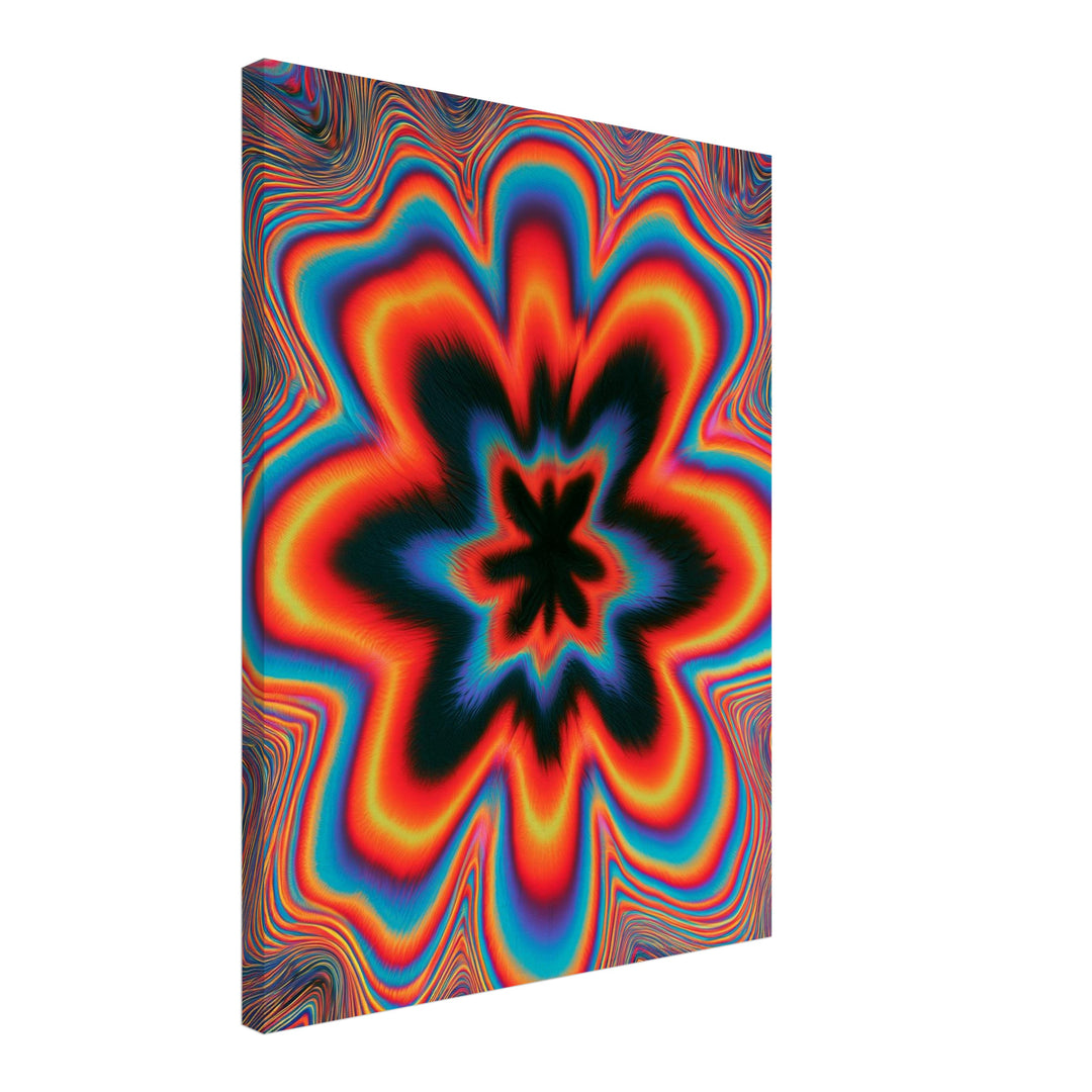 Psychedelische Blüte in Flammen Leinwandbild – Schräge Ansicht – Produktfoto
