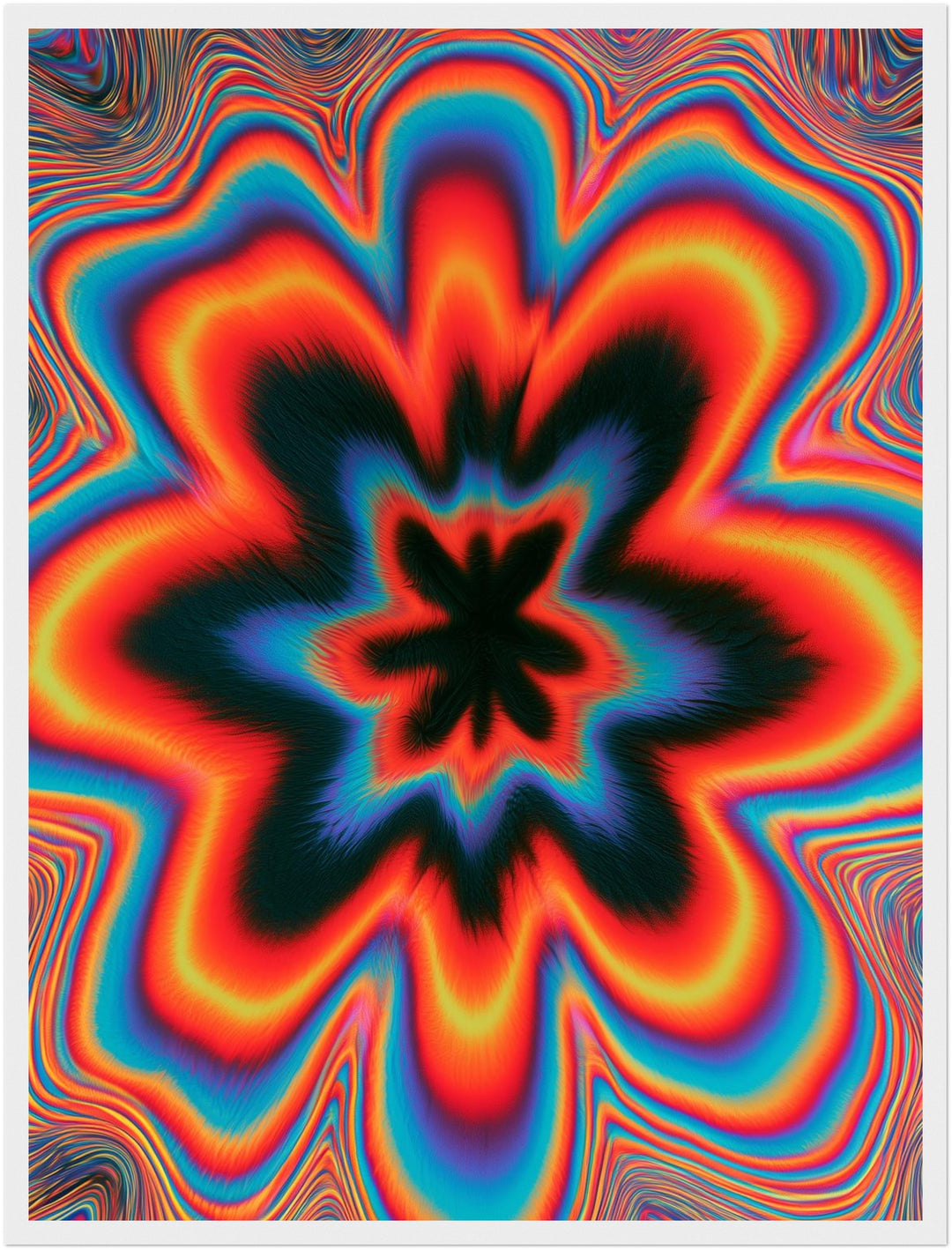 Psychedelische Blüte in Flammen Poster – Weißer Rahmen – Produktfoto