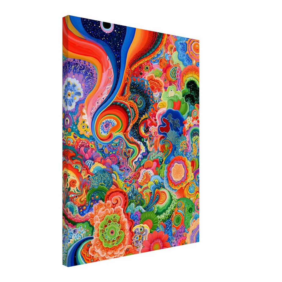 Psychedelische Farbwellen Leinwandbild – Schräge Ansicht – Produktfoto