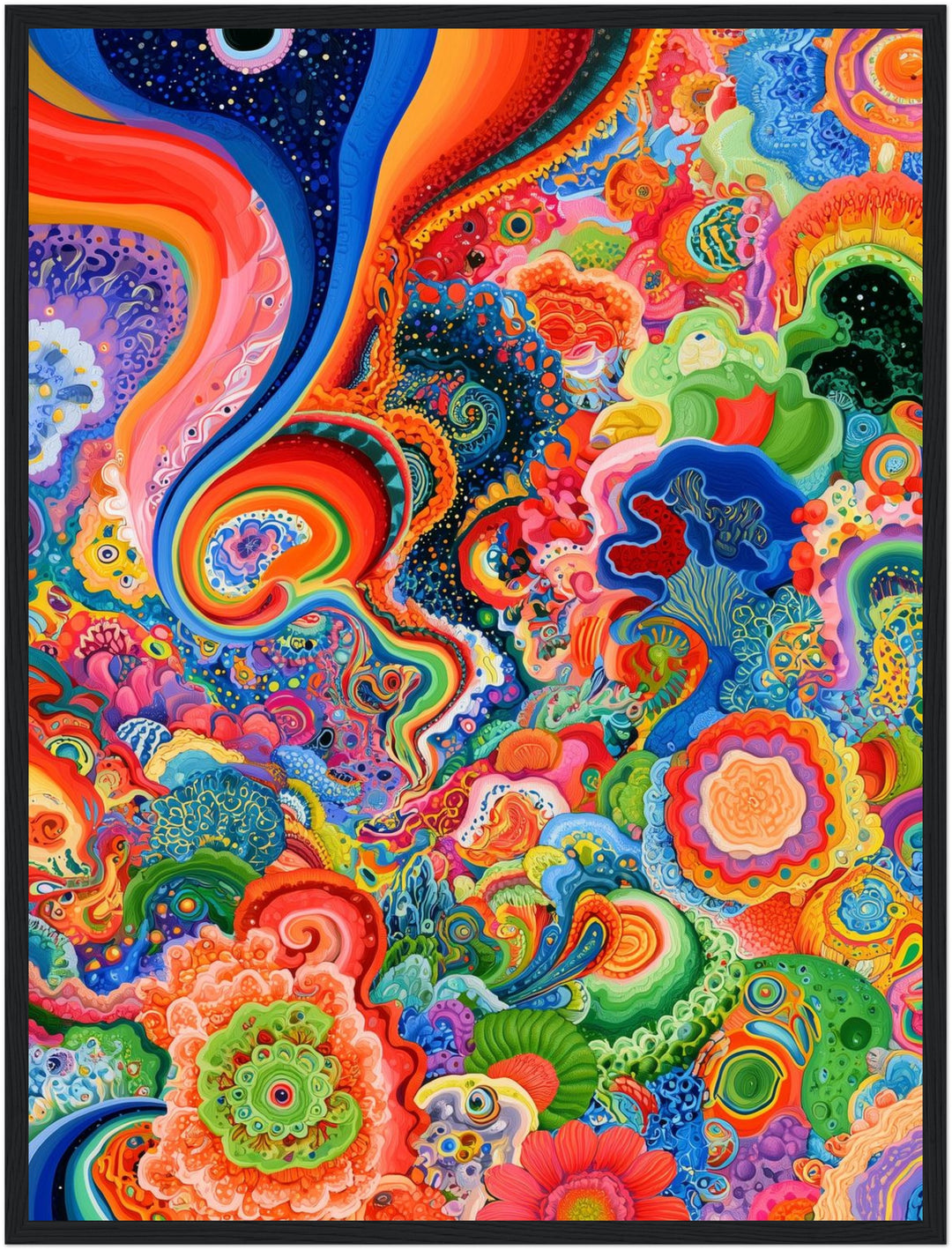 Psychedelische Farbwellen Poster – Schwarzer Rahmen – Produktfoto