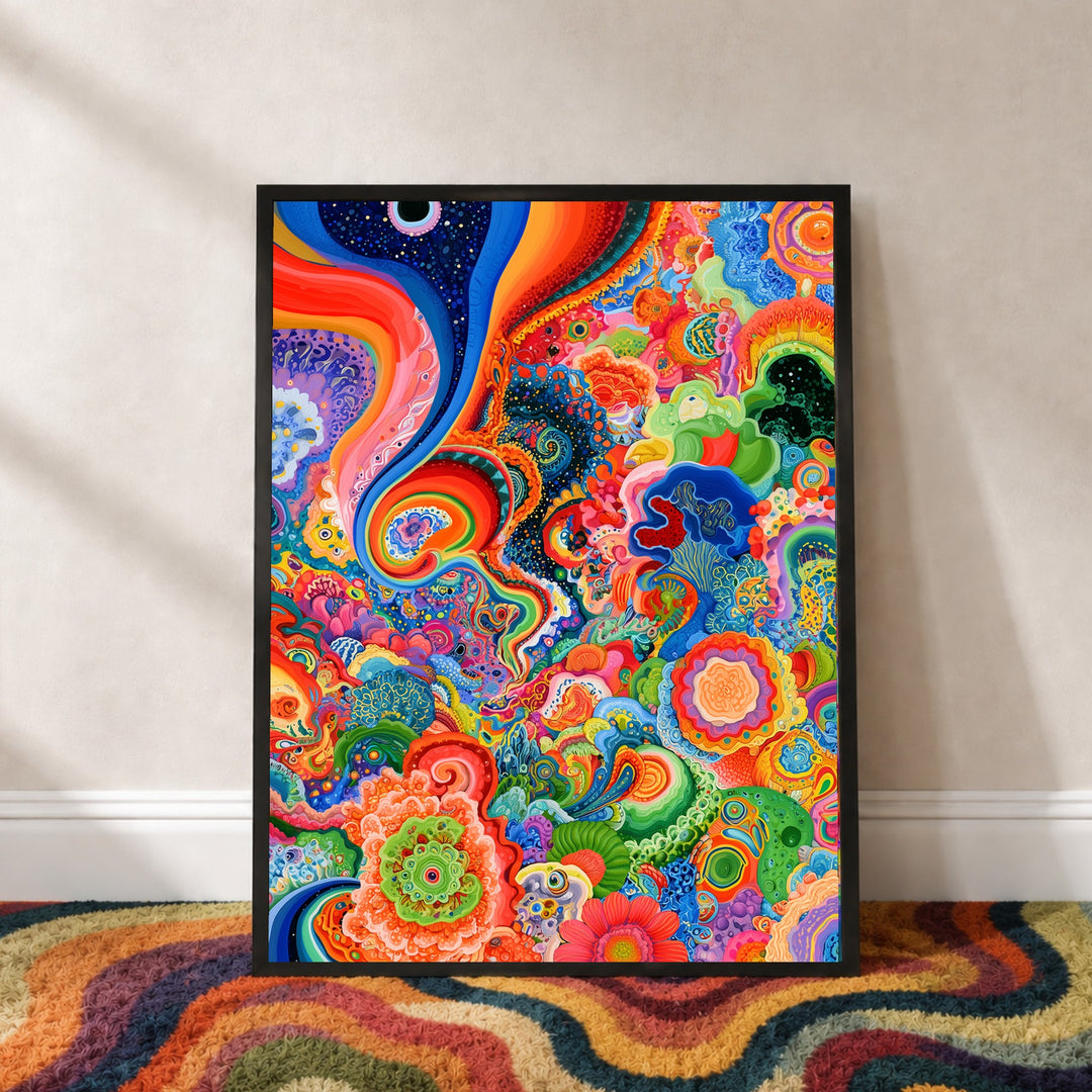 Psychedelische Farbwellen Poster – Schwarzer Rahmen – Produktfoto