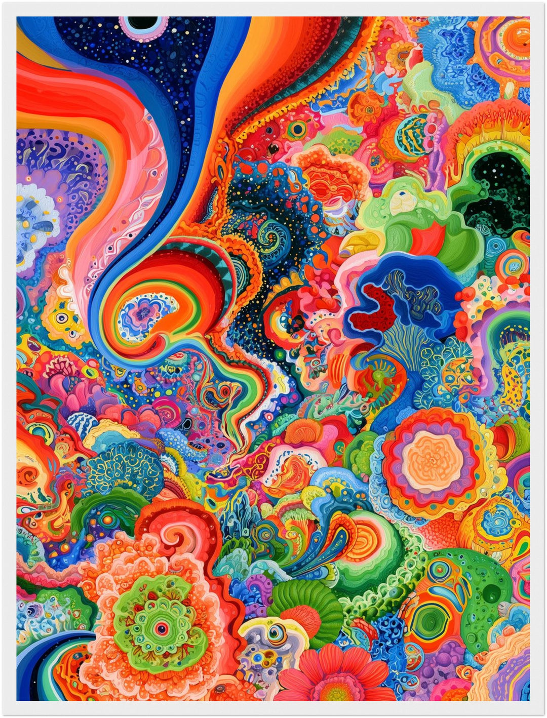 Psychedelische Farbwellen Poster – Weißer Rahmen – Produktfoto