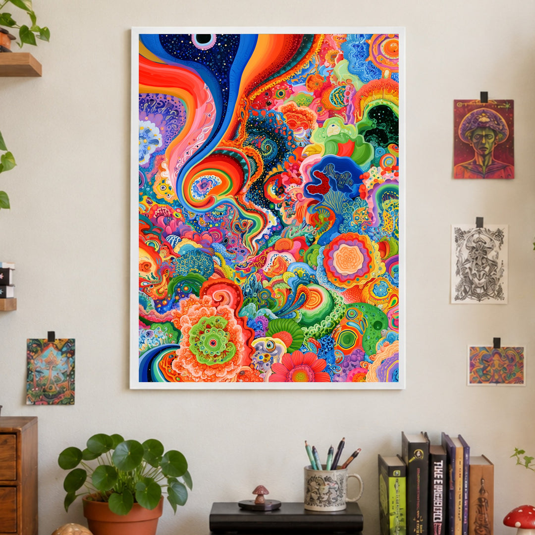 Psychedelische Farbwellen Poster – Weißer Rahmen – Produktfoto