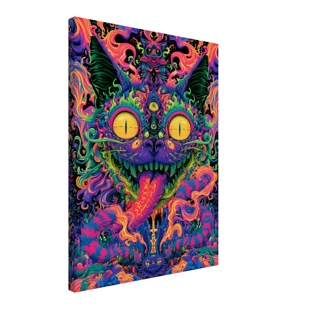 Psychedelische Katze der Träume Leinwandbild – Schräge Ansicht – Produktfoto