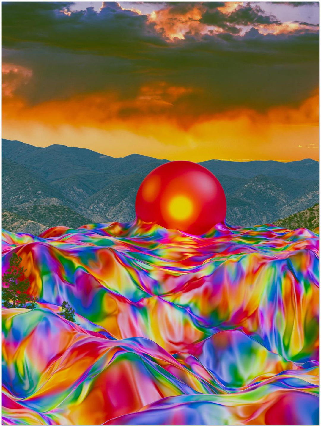 Psychedelischer Sonnenuntergang mit Kugel Leinwandbild – Ohne Rahmen – Produktfoto