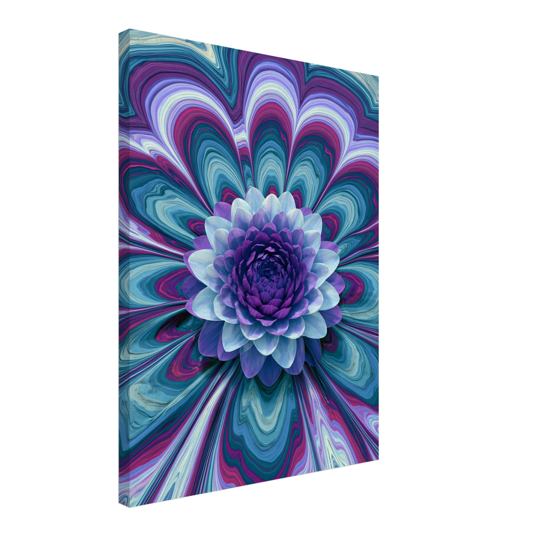 Psychedelische Lotusblüte lila Leinwandbild – Schräge Ansicht – Produktfoto
