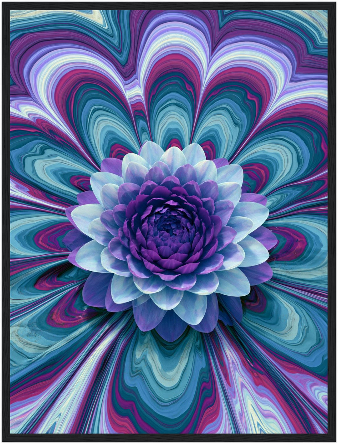 Psychedelische Lotusblüte lila Poster – Schwarzer Rahmen – Produktfoto