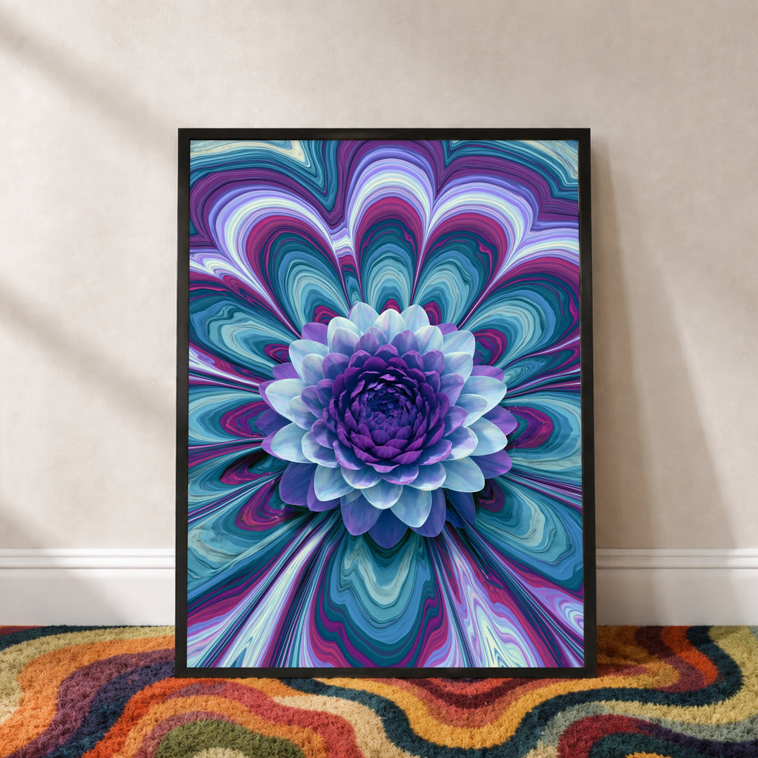 Psychedelische Lotusblüte lila Poster – Schwarzer Rahmen – Produktfoto