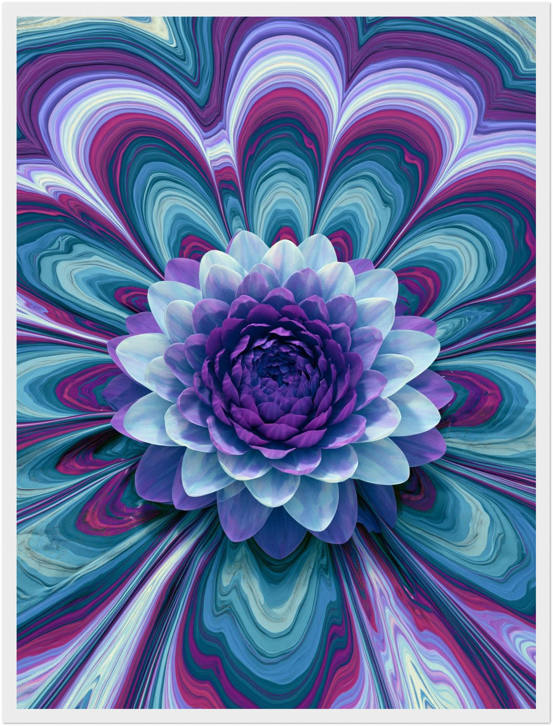 Psychedelische Lotusblüte lila Poster – Weißer Rahmen – Produktfoto