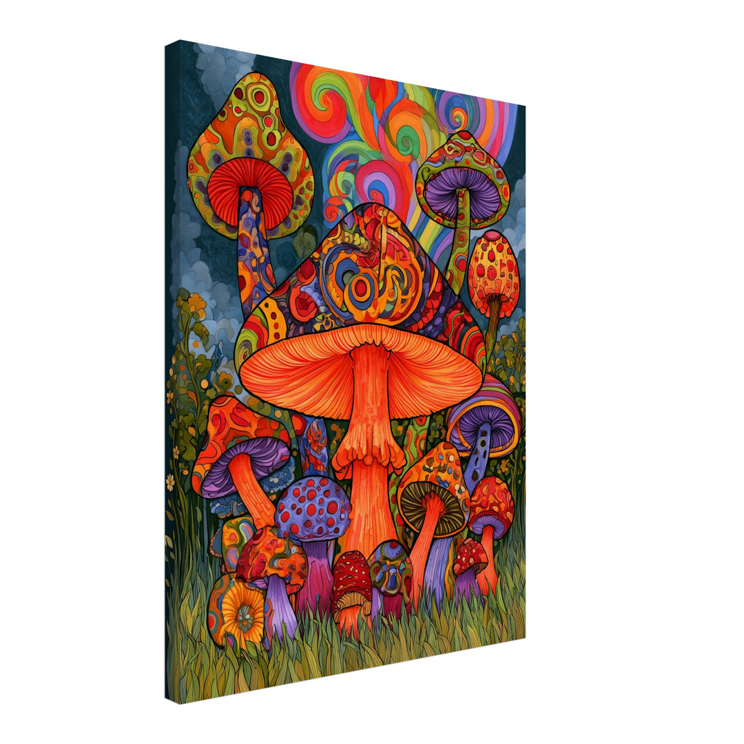 Psychedelischer Pilzwald Leinwandbild – Schräge Ansicht – Produktfoto